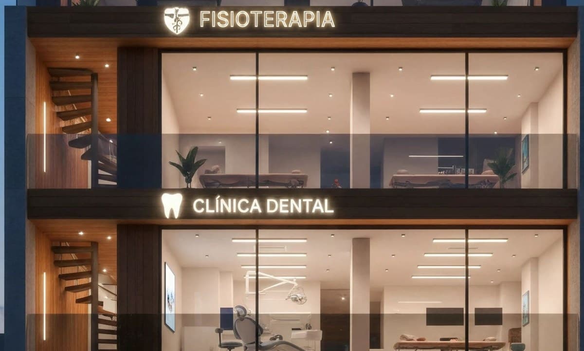 Render de los pisos de fisioterapia y clínica dental del edificio de Centros Médicos en Carapungo
